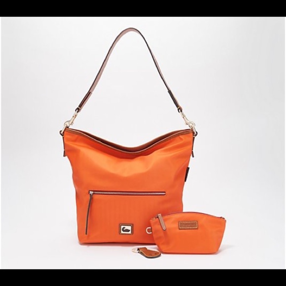 NEW Dooney & Bourke Wayfarer Hobo Shoulder Bag Orange Nylon Leather